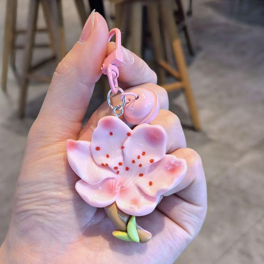 Lotus Peach Blossom Pendant Resin Car Key Ring Cute Peach Flower Keychain  Gifts