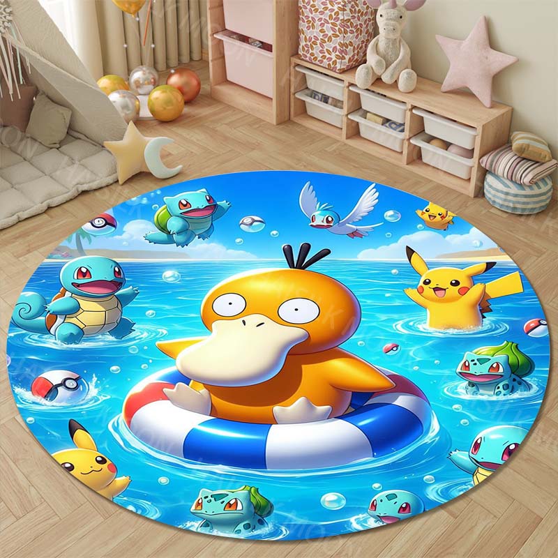 Multiple Styles Pokemon Psyduck Round Rugs for Living Room Bedroom Floor Mats Kids Room Sofa Chair Mat Carpet Home Decor