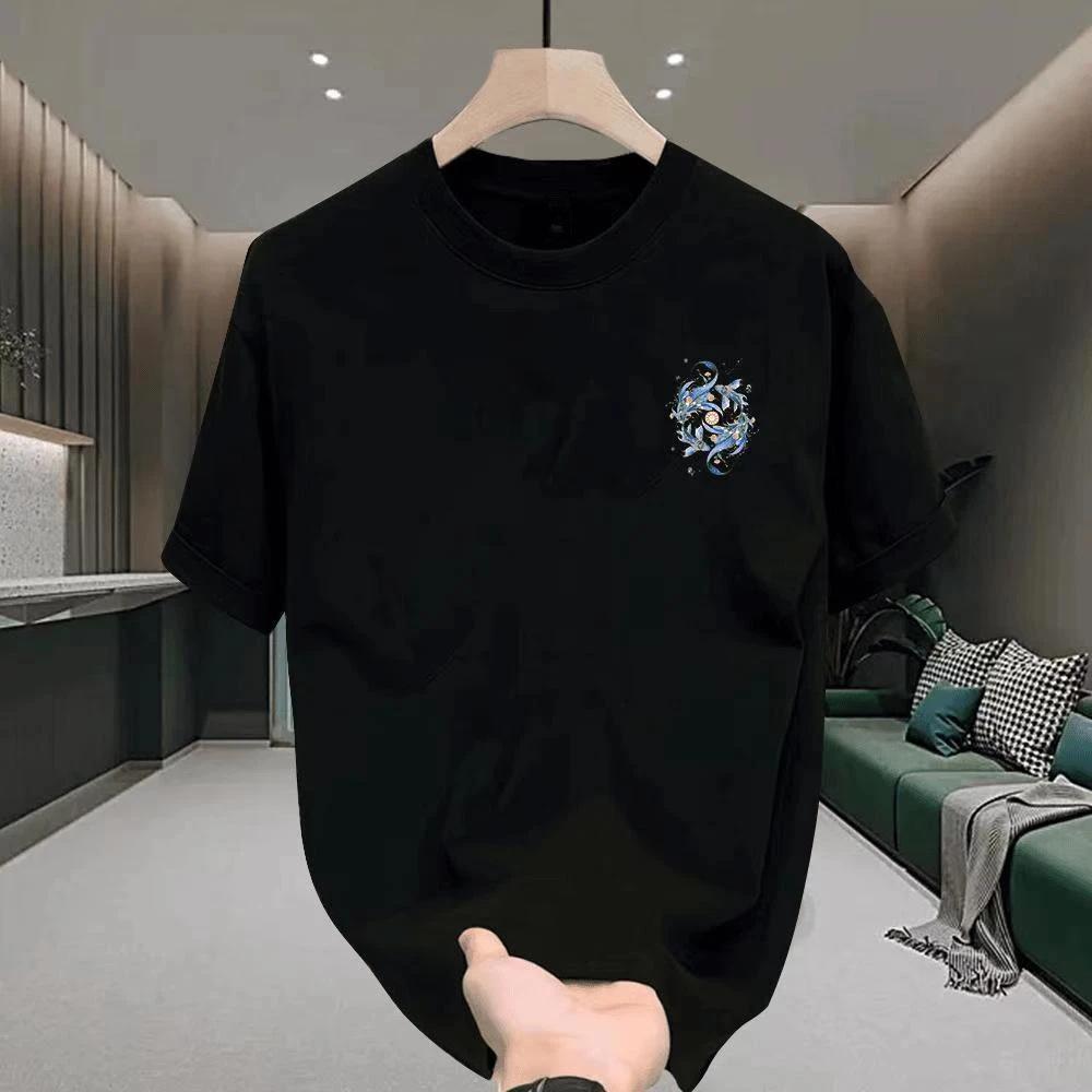 Camiseta estampada de algodón puro de manga corta para hombre de marca moderna Camiseta versátil de cuello redondo para hombre y mujer moderna Hombre