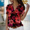 2025 Léto Nová Móda Dámská Květinová Krátký Rukáv Výstřih do V Ležérní Halenka s Knoflíky