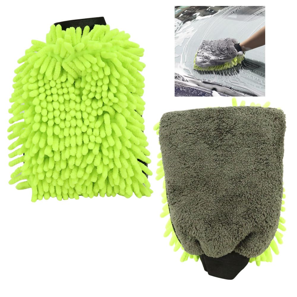 

Set of 2 Microfiber Car Wash Gloves - Cleans with Absorbency, Removes Dirt, Wipes, and Prevents Scratches