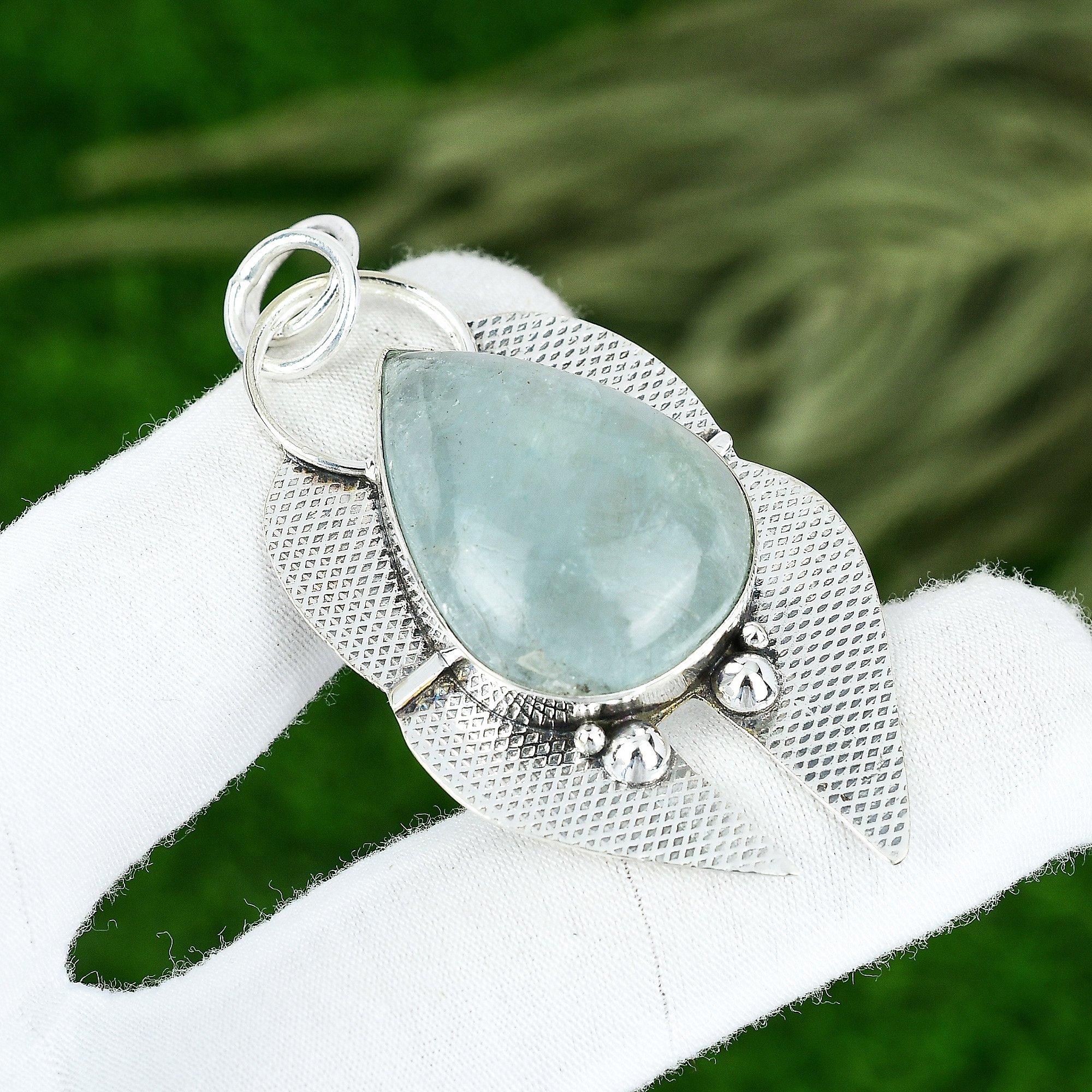 

Friendship Day Deal Natural Aquamarine Mother Pendant Jewelry Sterling Silver