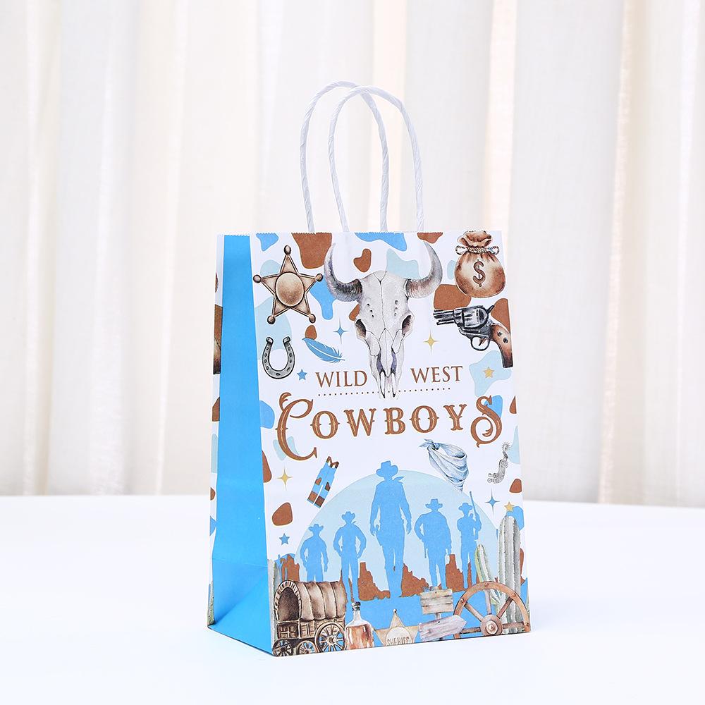 StoBag 2026 NEW Cowboy Party Paper Bag Gift Wrapping Bag for Sweets Blue Western Theme Paper Bags for Candy Baby Shower Birthday