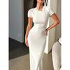 Fashion Short Sleeved Hip Summer Dress Spring/summer Solid Color Slim Fit Bodycon Casual Party Dresses O Neck Elegant Simple Clothing