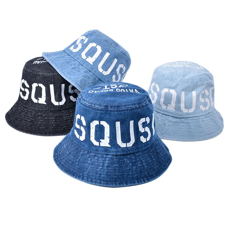 Summer Sun Visor Denim Cap Female Fisherman Hat Letter Male Basin Hat