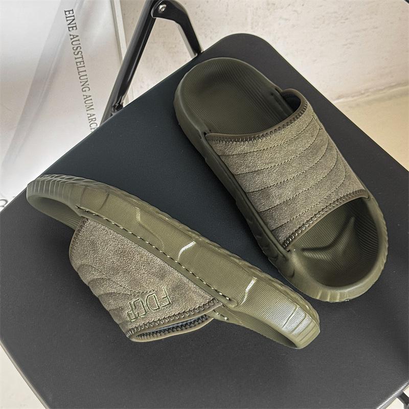 Men's Outer Slippers Premium Outdoor Casual Non-slip Wear-resistant Word Beach Shoes 371299 Olive green-J
