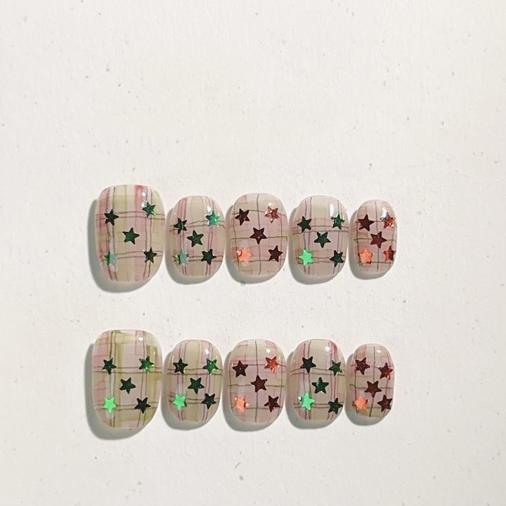 Handmade Cat Eye Short Square Oval Press On Nails With Bowknot Pearl Diamond Flower Star Decor Detachable Full Cover