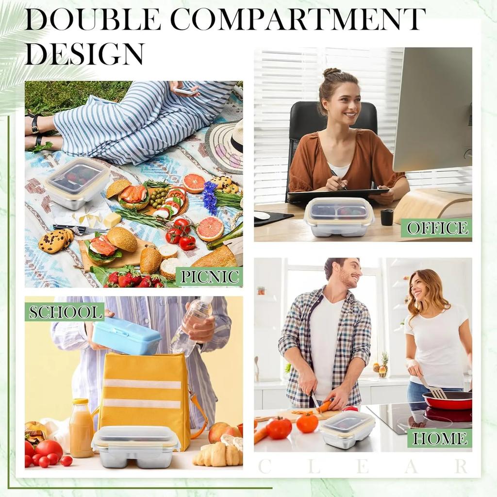 304 Stainless Steel Bento Lunch Box for Kids and Adults, Leak-Proof Lunchbox, Food Meal Prep Storage Container Dishwasher Safe