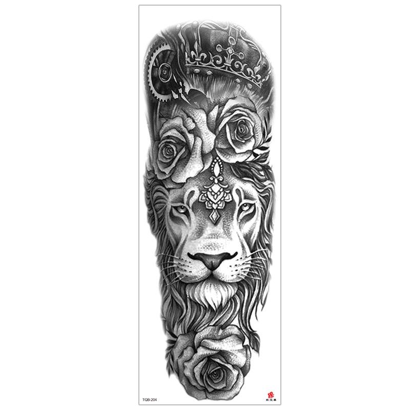New Waterproof Full Arm Tattoo Stickers – Large Floral & Lion Design, Cross-Style, Hot Selling