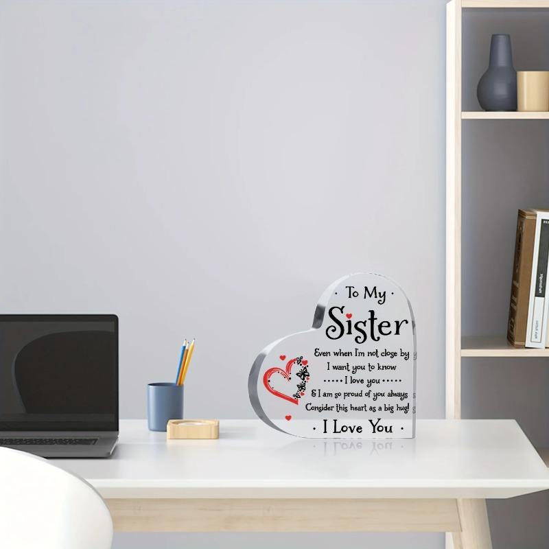 2D Flat Acrylic Heart-Shaped Sister Appreciation Gift Desktop Decoration Plaque, Home Decor Plaque Hanging Wall Art Decorative Garden Decoration for R