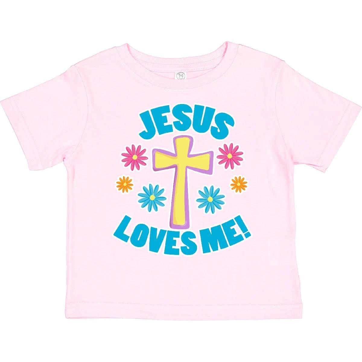 Inktastic Easter Jesus Loves Me With Cross And Flowers Toddler T-Shirt Kids Day 110