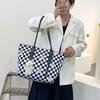 Trendy women's bag new checkerboard street personality Harajuku shoulder armpit bag large capacity college style tote bag
