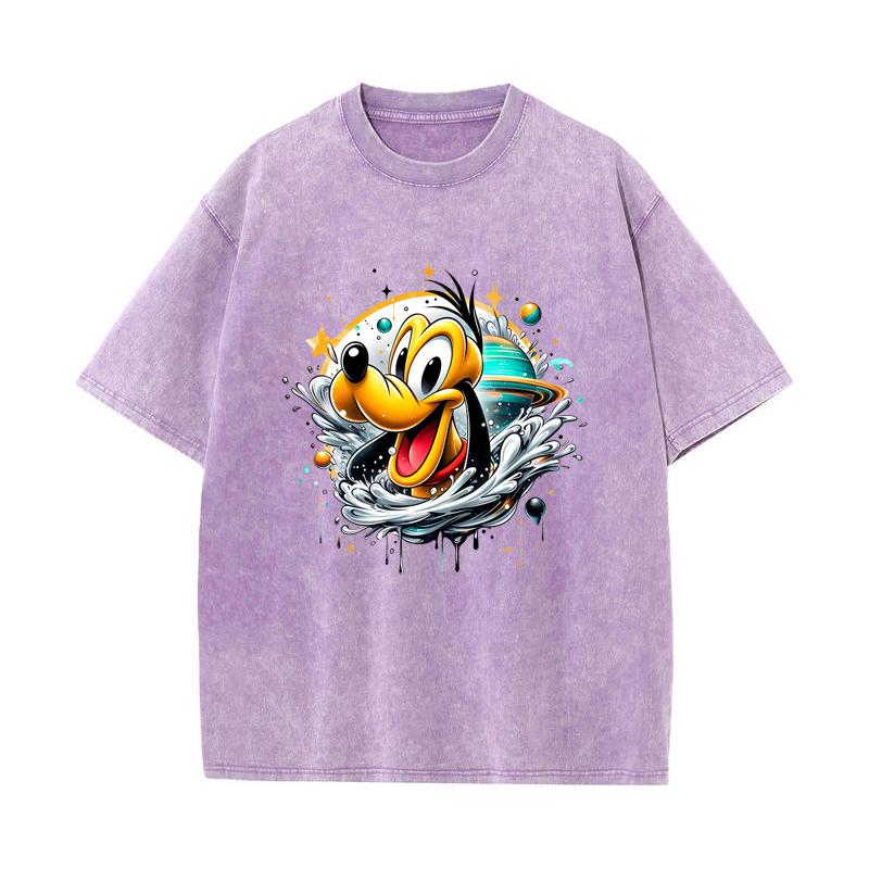 SX-37 MINISO 2026 Summer Vintage Wash Printed Pure Cotton Shoulder Style Men's and Women's Round Neck Short Sleeved Couple T-shirt