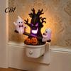 Unique Halloween Gift for Kids Resin Night Light, Ghost Pumpkin Tree Figurine, Plug-in LED Light Wall Lamp, Spooky Decorative Lighting Bedroom