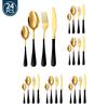 24Pcs Black Gold Western Dinnerware Set Stainless Steel Cutlery Set Fork Knife Spoon Tableware Set Flatware Set Silverware Set