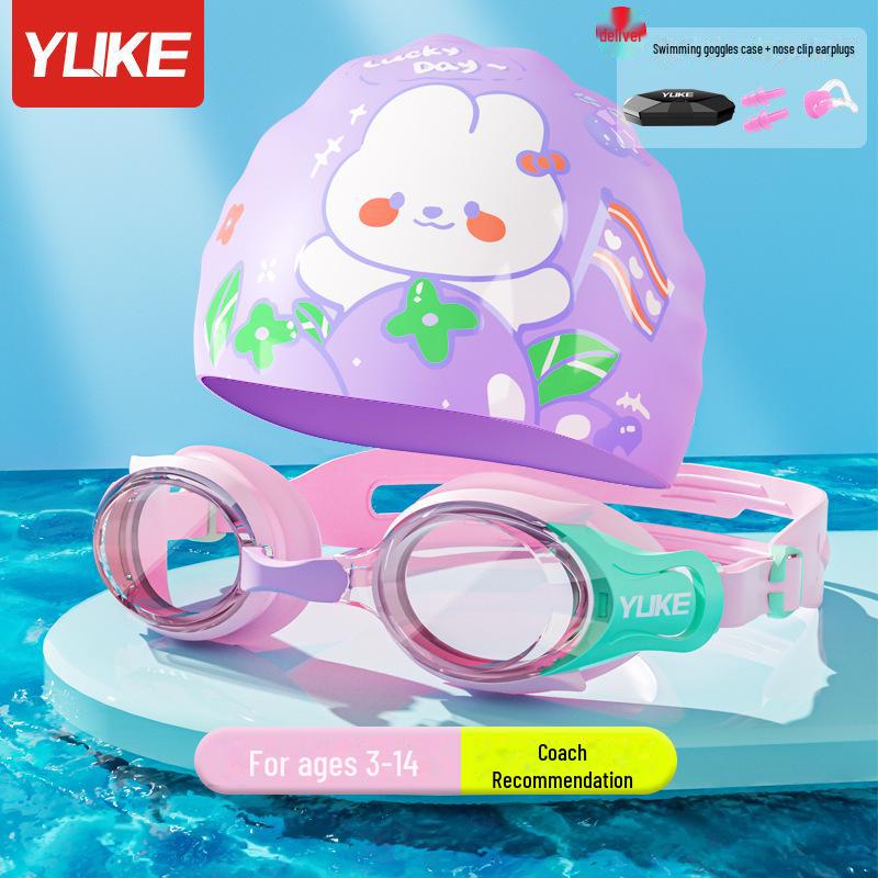Ekte Yuke Tegneserie PU Vanntett Barnesvømmehette og Svømmebriller med Ørebeskyttelse