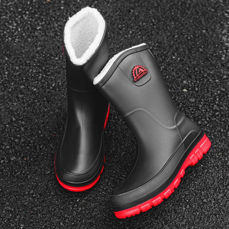 Gongminbao Fashion Men's Medium Tube Bundle Rain Shoes Waterproof Shoes Wear-resistant Non-slip Rain Boots Four-season Rubber Shoes Cover Feet