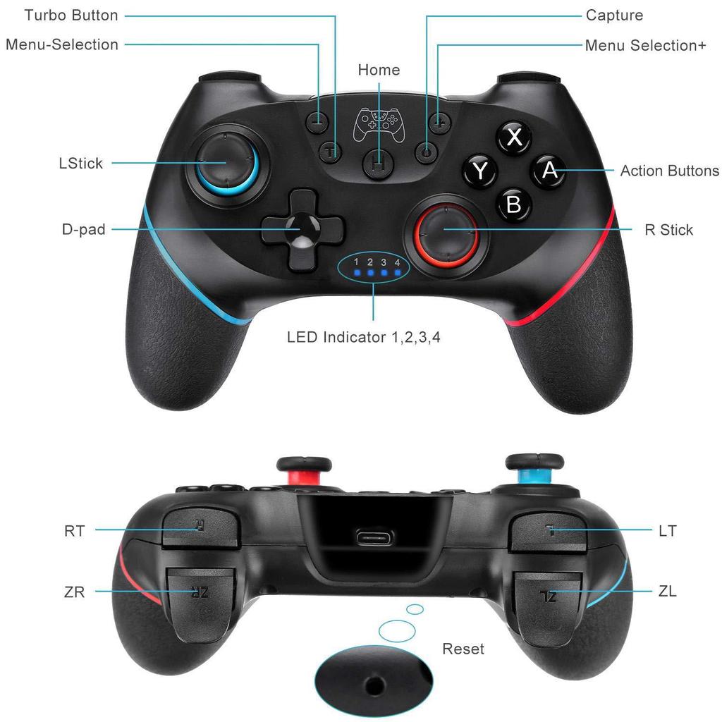 Pro Wireless Bluetooth Controller with Vibration & 6-Axis Somatosensory, Rubber Grip