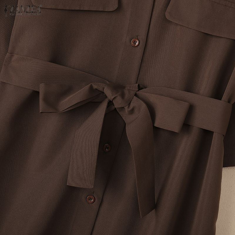 ZANZEA Women Casual Turn Down Collar Loose Half Sleeve Dress