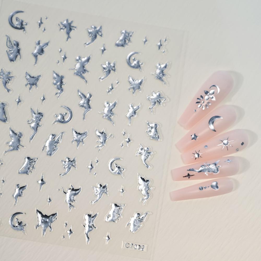 Champagne Gold Star Moon Angel Nail Art Sticker Adhesive Self-Adhesive Solid Color Champagne Gold Light Luxury Nail Art Sticker