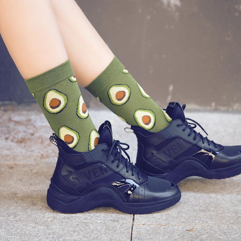 Trendige Damen-Socken in Wadenlänge - Avocado-, Apfel-, Hamburger-, Spiegelei-Designs, Perfekt für Paare