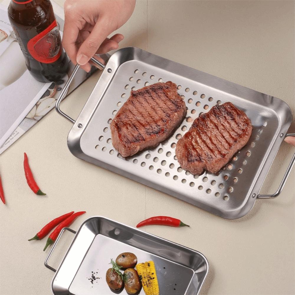 Plaque Barbecue à Double Poignée Panier Friteuse pour Frites Anti-rouille Passoire à Nouilles Ménagère Cuisson