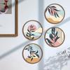 4 Pcs Boho Wall Art Round Bohemian Sunset Wooden Minimalist Poster for Farmhouse Abstract Plant Hollow Out Wall Hanging Decor for Living Room Bedroom