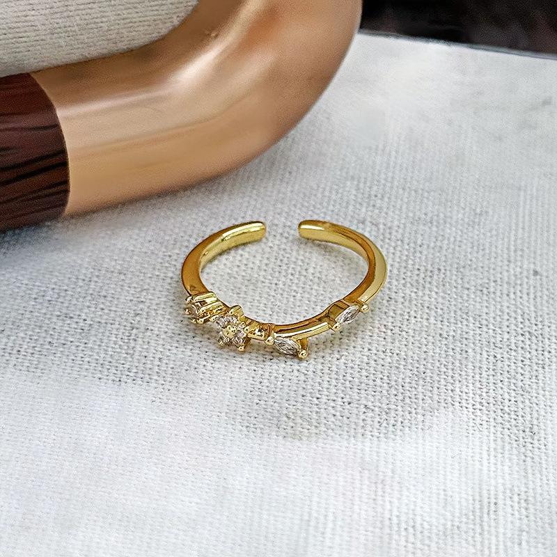 Retro Niche Design Simple Zircon Diamond Opening Ring Light Luxury Diamond Temperament High-End Ring