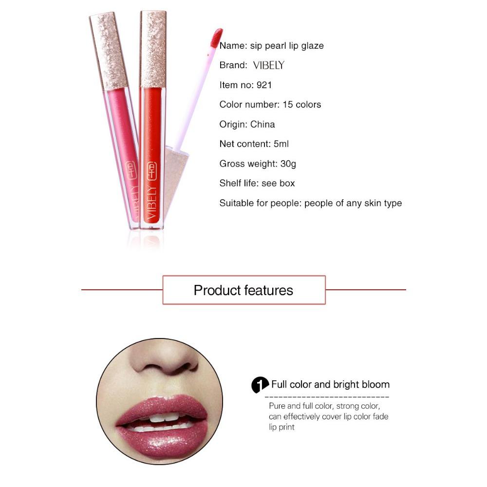 VIBELY 15 Color Does Not Take Off Makeup, Red Beads, Light Flashing Lip Glaze Makeup