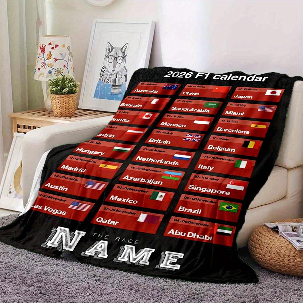2026 F1 Calendar Flags Customized Your Name Blanket Lightweight And Comfortable Warm Blanket Suitable For Bed Home Chair Office Sofa Camping
