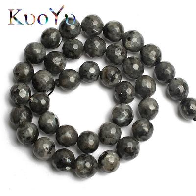Natural Stone Faceted Black Labradorite Larvikite Round Loose Beads 15.5"inches 4-12mm For Jewelry Making DIY Bracelets Necklace