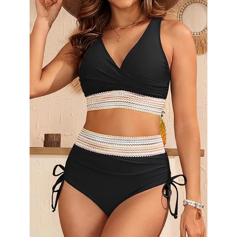 

V-neck Bikinis 2026 Women High Waist Swimwear Drawstring Swimsuit Female Beachwear Summer Bathers Bathing Swimming Swim Suit XXL XXL чорний