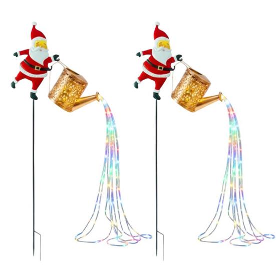 Solar Christmas Decorations Santa Claus Kettle Light Outdoor Festive Lantern Waterproof Metal Garden Light for Yard Patio Lawn Pathway