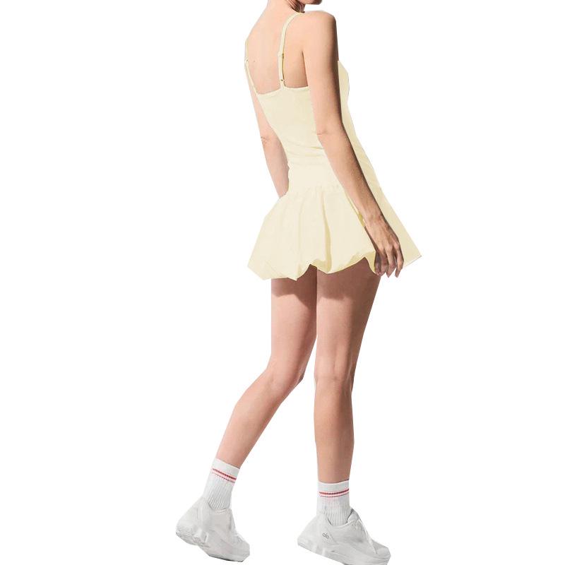 Elegant Cross-Border Sweet Style Camisole with Chest Pad: Pleated Tennis Skirt and Anti-Exposure Puff Design