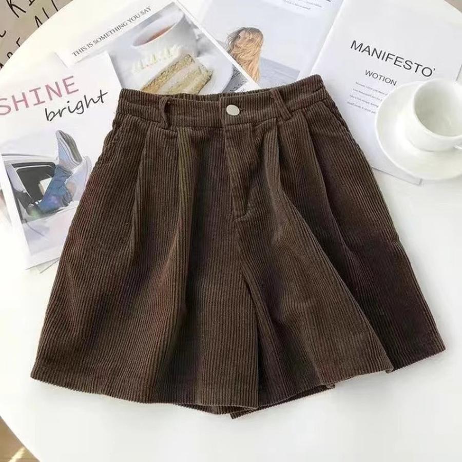 Vintage Velvet Shorts Women Spring New High Waist Straight Leg Loose Slim Fit Wide Leg Pants for Boots