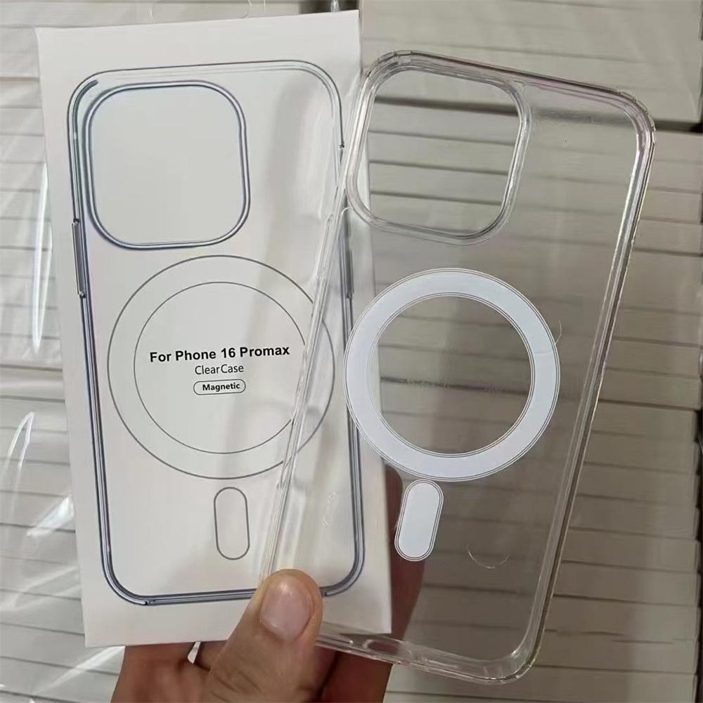 

Для Magesafe Магнітний Прозорий Чохол-Зарядка Бездротова Для iPhone 16 15 14 13 12 Mini 11 Pro Max XR X XS 7 8 16 Plus PC Коробка Чохол For iPhone 16 ProMax