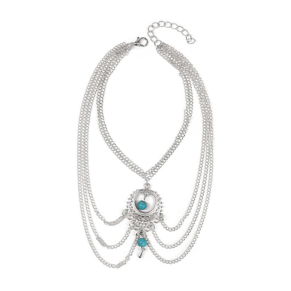 Summer Retro Ethnic Style Hollowed Out Turquoise Water Drop Ankle Chains Bare Feet Women's Beach Fashion Accessories