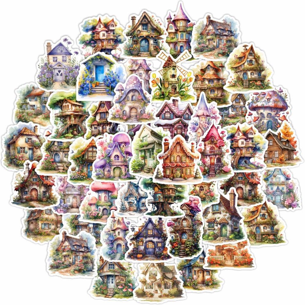 10/30/50pcs Retro Flower House Aesthetic Stickers Cute Decals DIY Motorcycle Guitar Notebook Waterproof PVC Sticker Fun for Toy