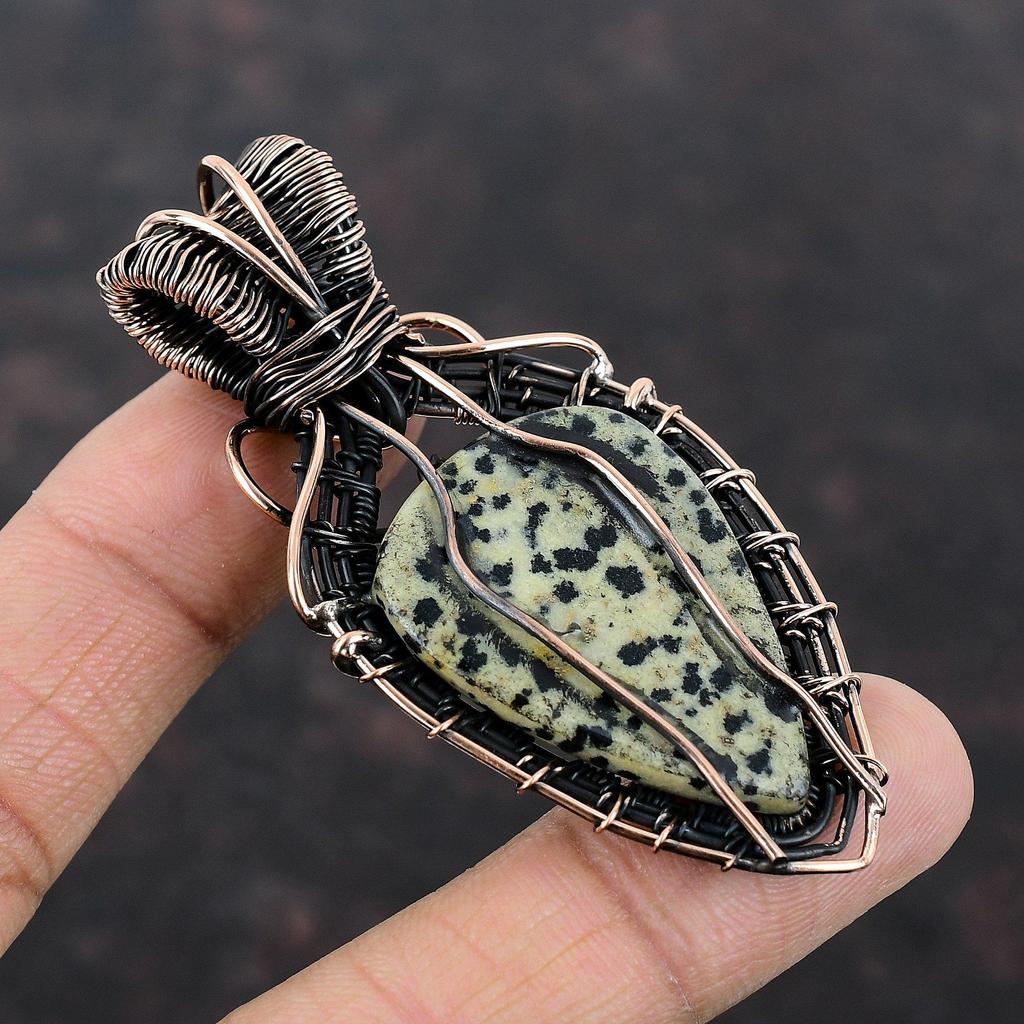 Dalmatian Jasper Pendant Copper Wire Wrapped Pendant Handmade Pendant Gemstone Copper Jewelry Unique Pendant Wire Wrap Jewelry Gift For Wife
