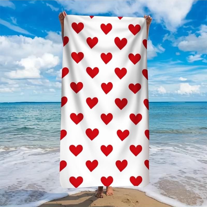

1pc Ultra-Soft Microfiber Beach Towel | Red Heart Pattern Print, Polyester, Lightweight and Absorbent, Ideal for Yoga,Swimming W30*H60(CM)