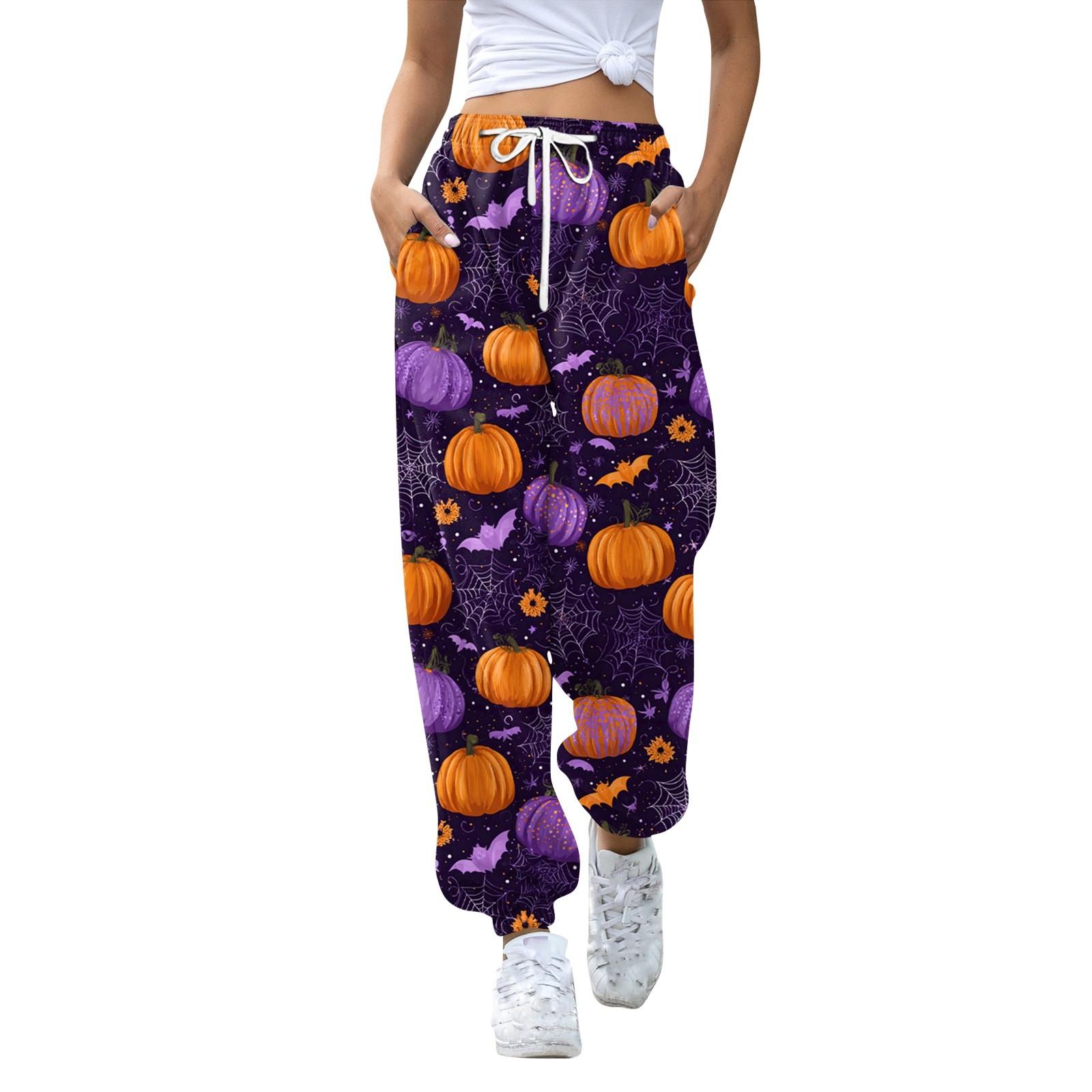 

Женские спортивные брюки с карманами, модные брюки с принтом и эластичной талией, повседневные спортивные штаны L фиолетовый