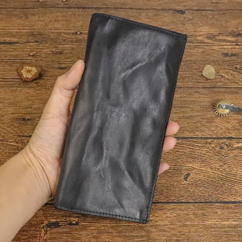 

Wallet Top Layer Cowhide Vegetable Tanned Leather Handmade Old Pleated Long Wallet Men s Multi Card Wallet Hand-held Bag