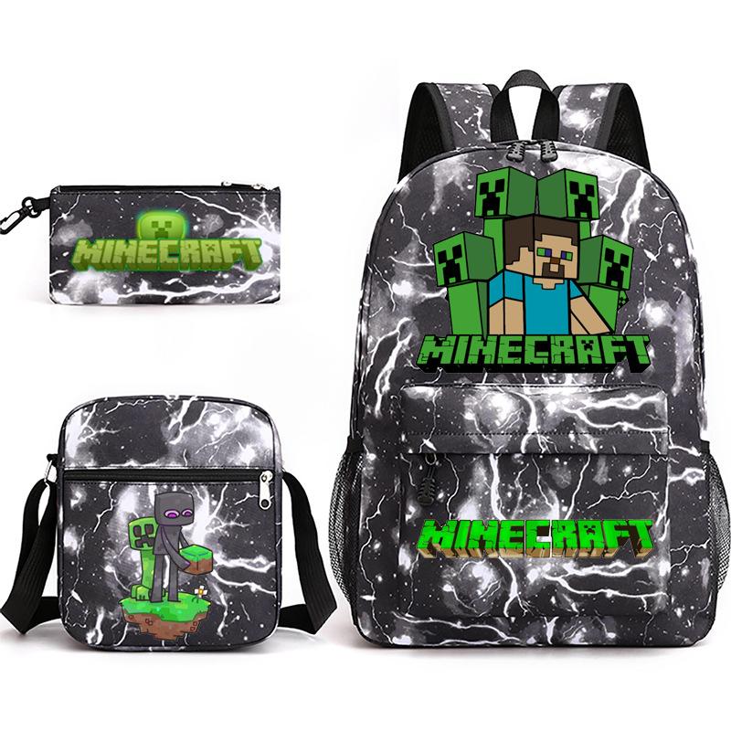 2022 Cross-border Starry Sky School Bag Three-piece Casual Fashion My World Game School Travel Bag