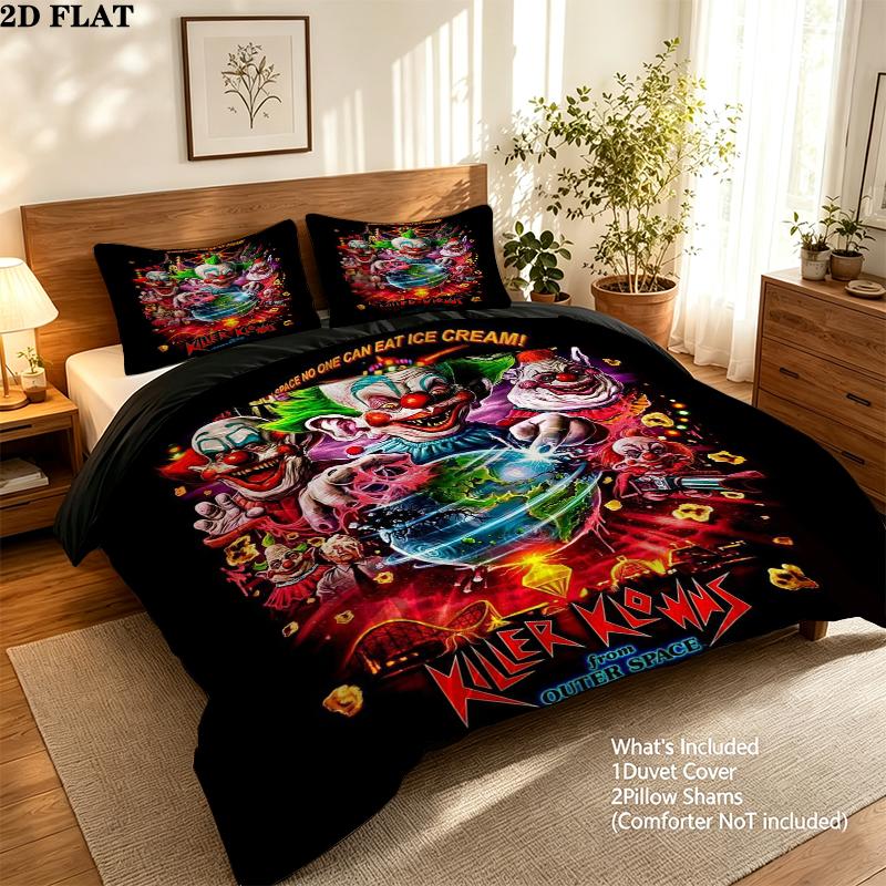 Killer Klowns Outer Space Pattern Bedding uilt Set uilt Cover Pillowcase Home Decoration Birthday Gift (1 * duvet cover + 2 * pillowcase without core)