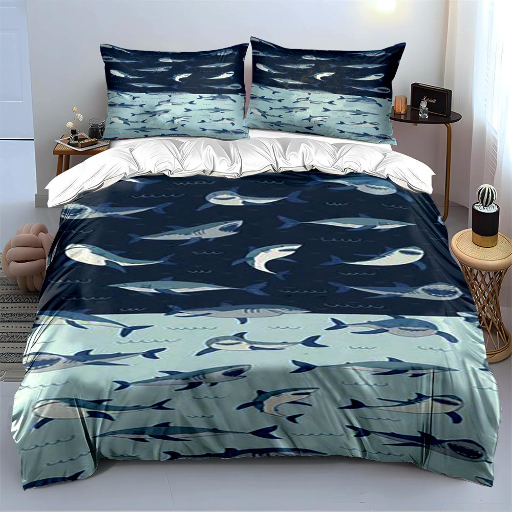 Shark Pattern Bedding Set Bedding set (1 duvet cover, 2 pillowcases, duvet not included)