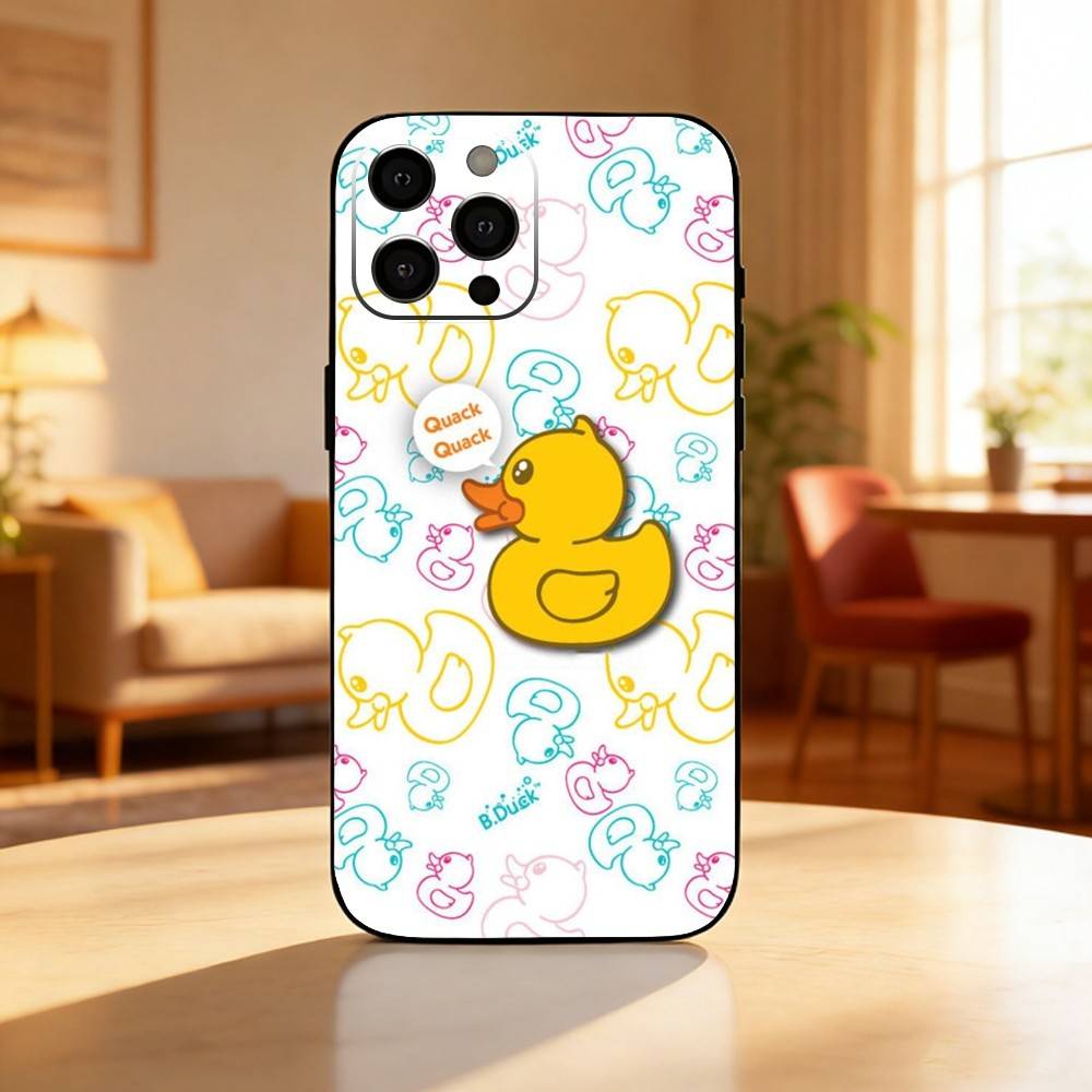 Cute B D-Duck Phone Case For iPhone17,16,15,14,13,12 Plus,Max Soft Silicone Black Cover