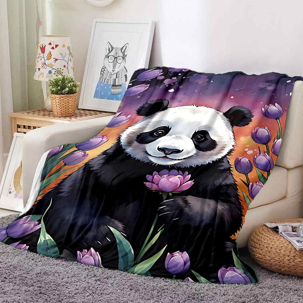 1pc Panda Flower Garden Blanket - Lightweight Flannel Fleece with Digital Printing, Soft Warm for Sofa, Travel, Camping, Office yy251018302