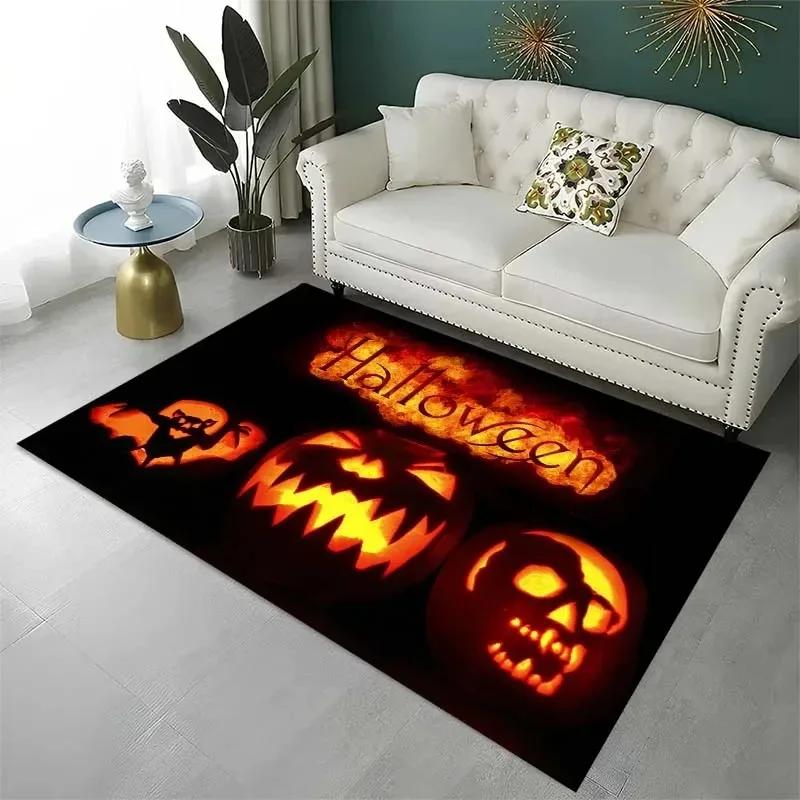 Spooky Ghost Flannel Area Rug - Glowing Jack-o-Lantern Print, Non-Slip Bedroom Mat, Halloween Home Collection  Home Decor