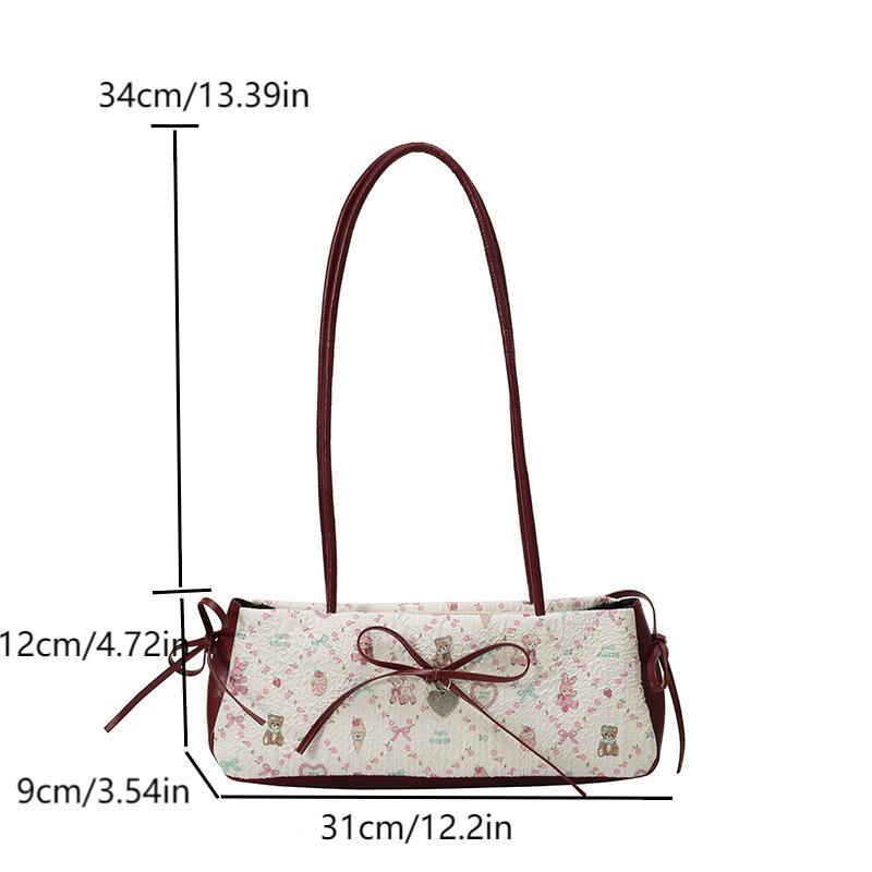 Modische Süße Schleife Schultertasche Cartoon-Druck Achseltasche Damen-Tragetasche Vielseitig Große Kapazität Pendler-Handtasche Urlaubsgeschenk