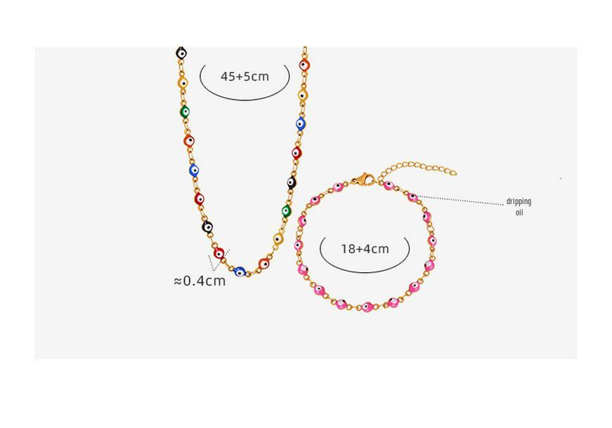 French Retro Colorful Enamel Titanium Steel Necklace & 18K Gold Bracelet - Versatile Personalized Niche Jewelry for Women